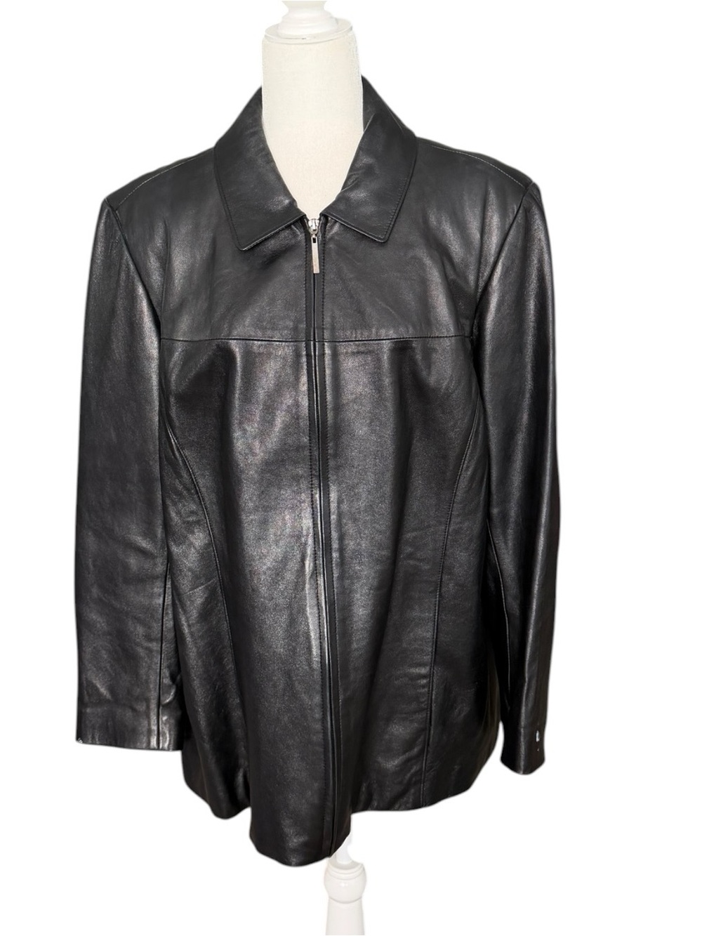 Vintage Y2K Mossimo Black Genuine Leather Zip Up Jacket 16W